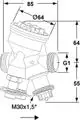 Druckunabhängiges Regulierventil von IMI Hydronic Engineering mit abgebildeten Anschlüssen und Maßangaben, geeignet für Heizungsanwendungen.